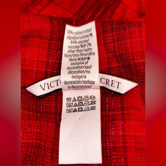 Victoria Secret Metallic Red Plaid Flannel PJ 2PC Pajama Set Women‎ L Lounging - Picture 8 of 15